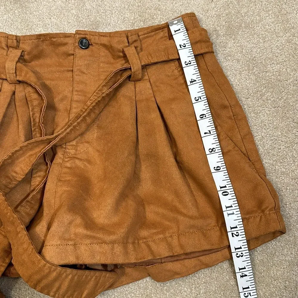 Divided Brown Waist Bow Pleated Textured Lined Shorts Women Size 6